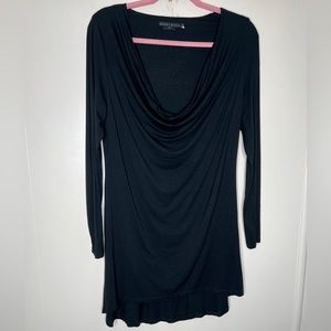 Alice + Olivia Tunic Dress Womens Medium Waterfall Neckline Black Hi Lo Hem